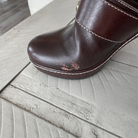 COACH PRE-OWNED CLAUDE #A0400 CHESTNUT BROWN LEATHER MULE SLIDE BOOT HIGH HEEL 7 - Picture 3 of 9